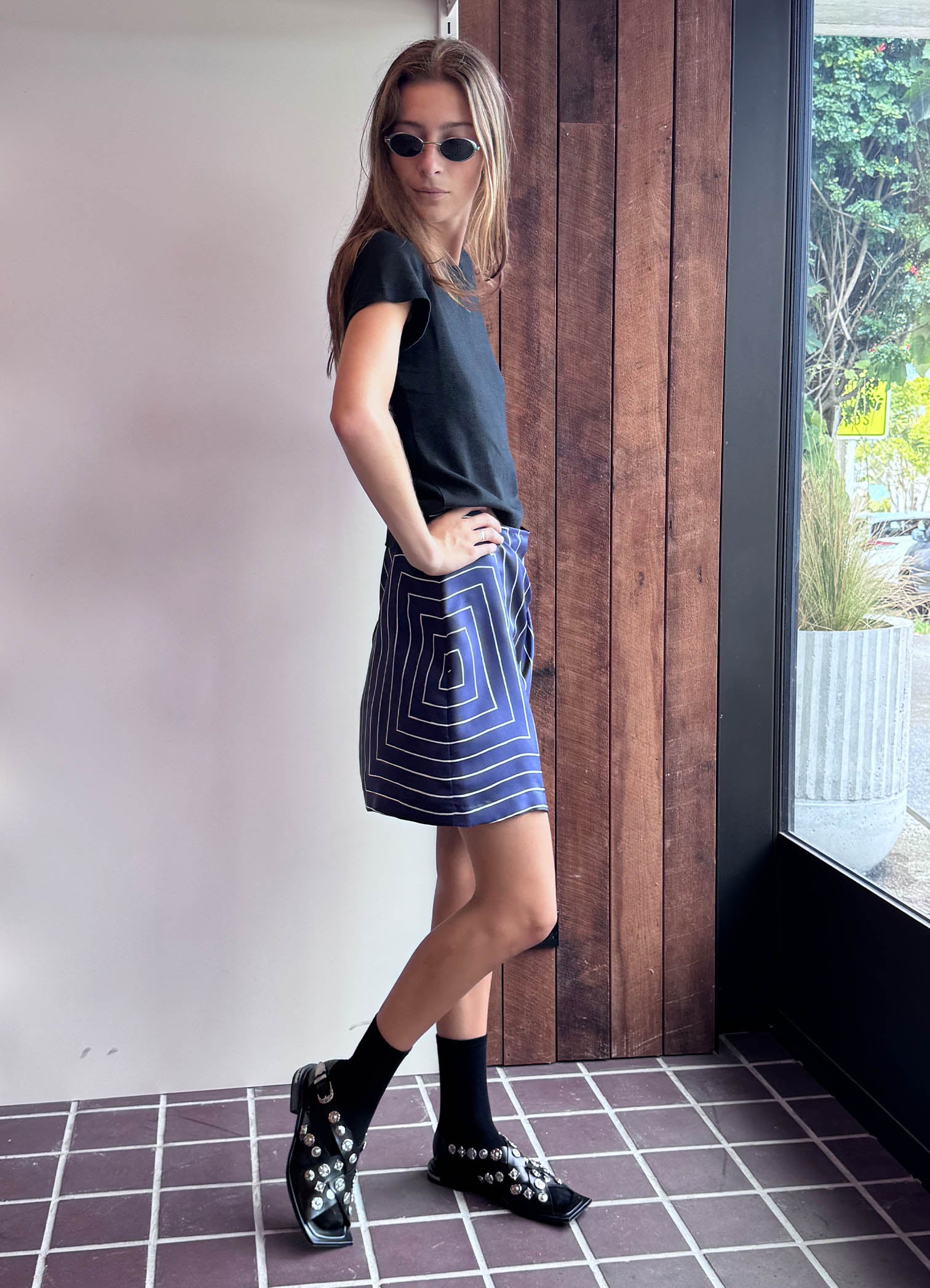 Love For Sale Skirt - Navy Printed Silk