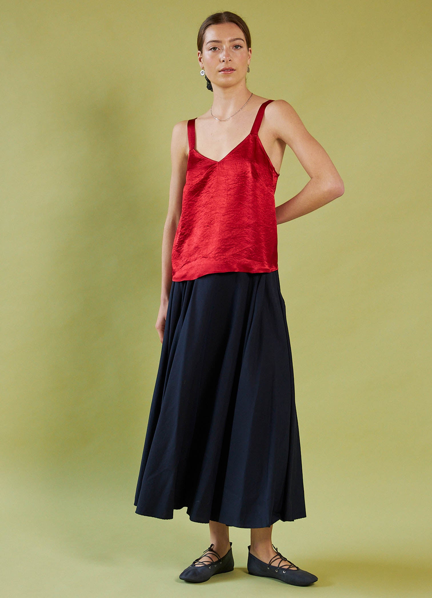 Live in Space Cami - Red Vintage Washed Satin