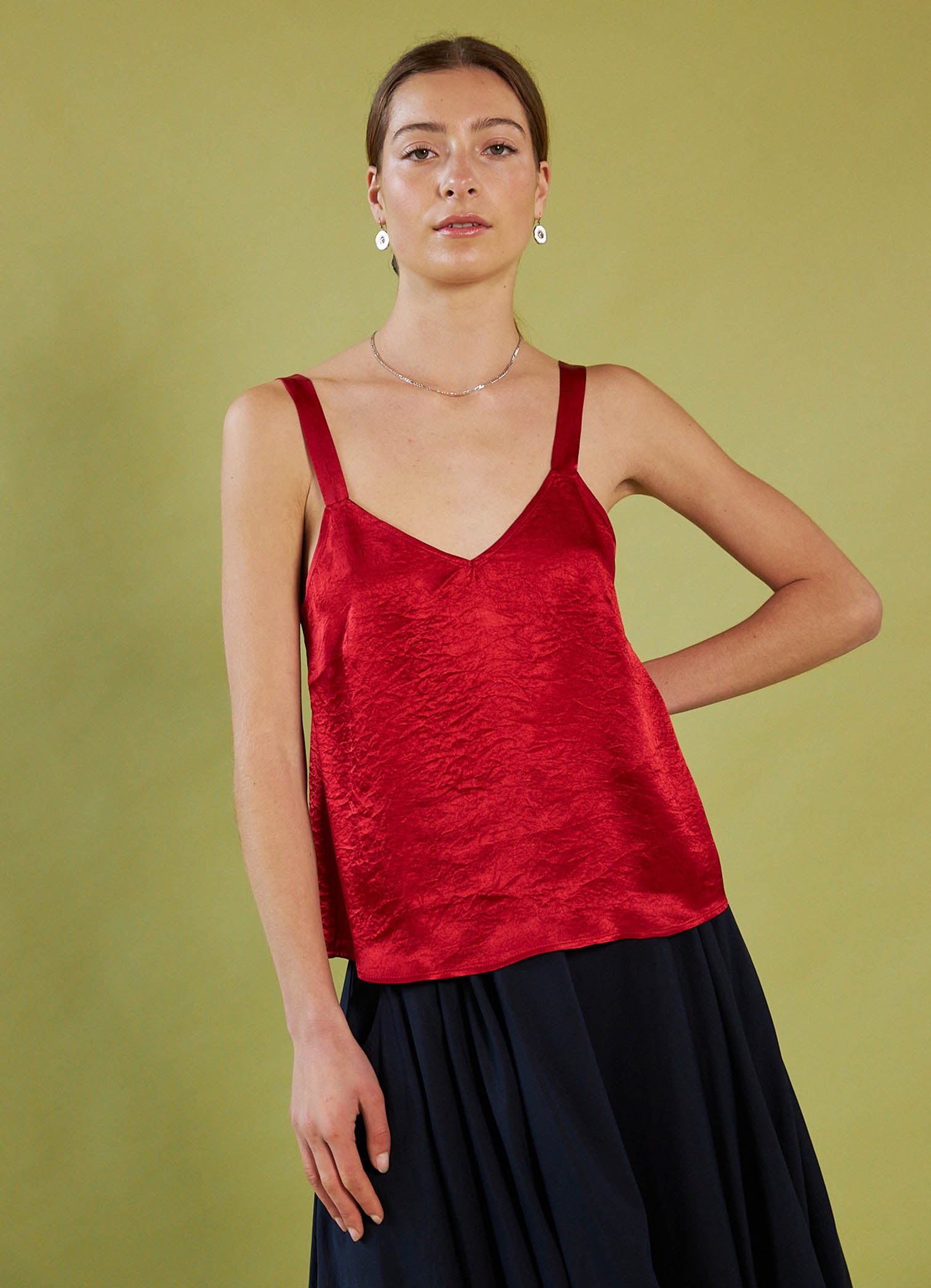 Live in Space Cami - Red Vintage Washed Satin