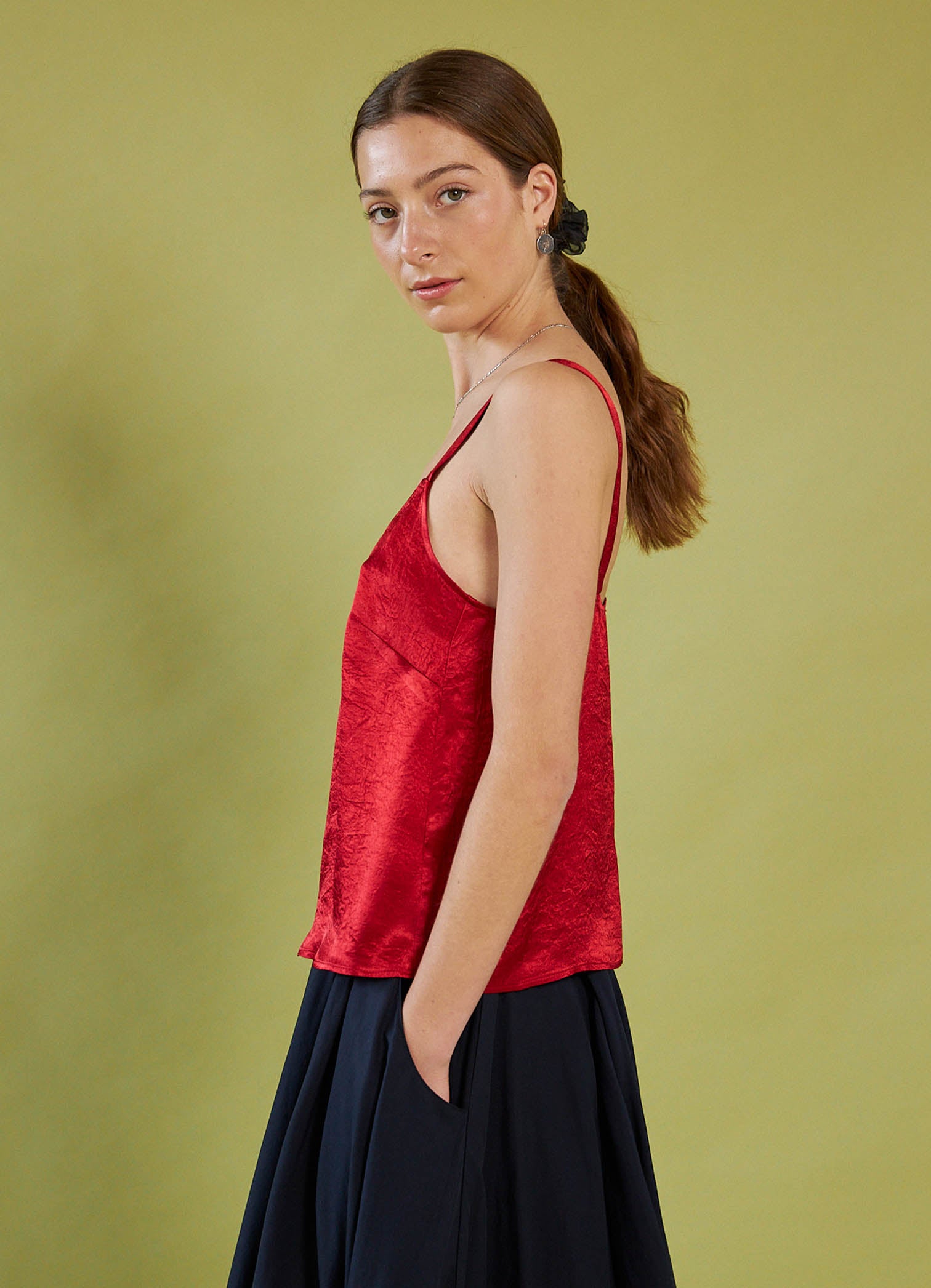 Live in Space Cami - Red Vintage Washed Satin