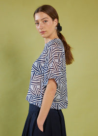 Moonlight Shadow Top - Blue Lines Silk