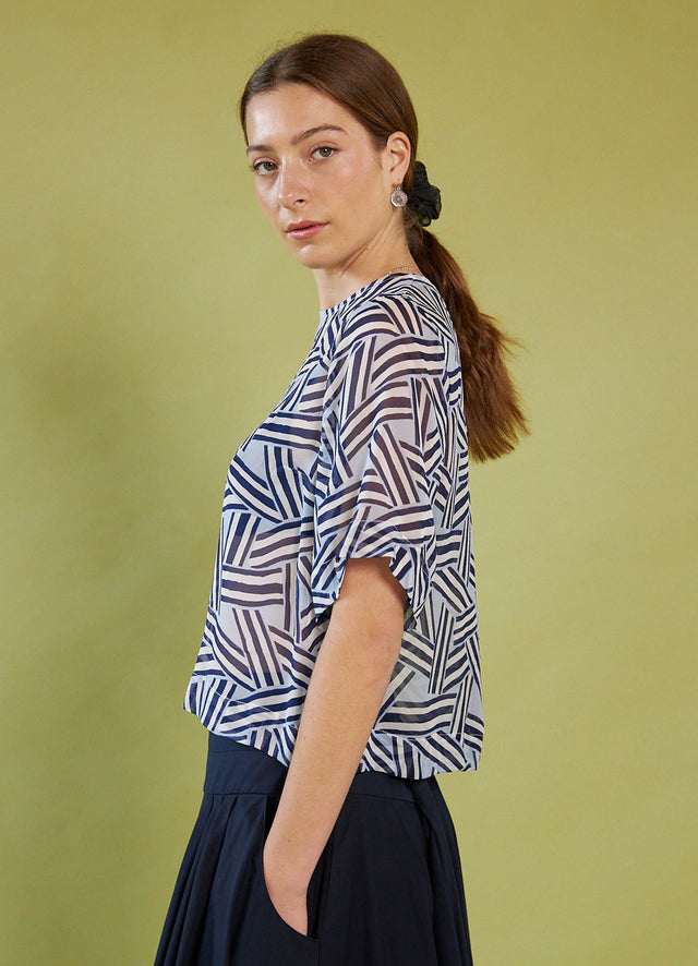 Moonlight Shadow Top - Blue Lines Silk