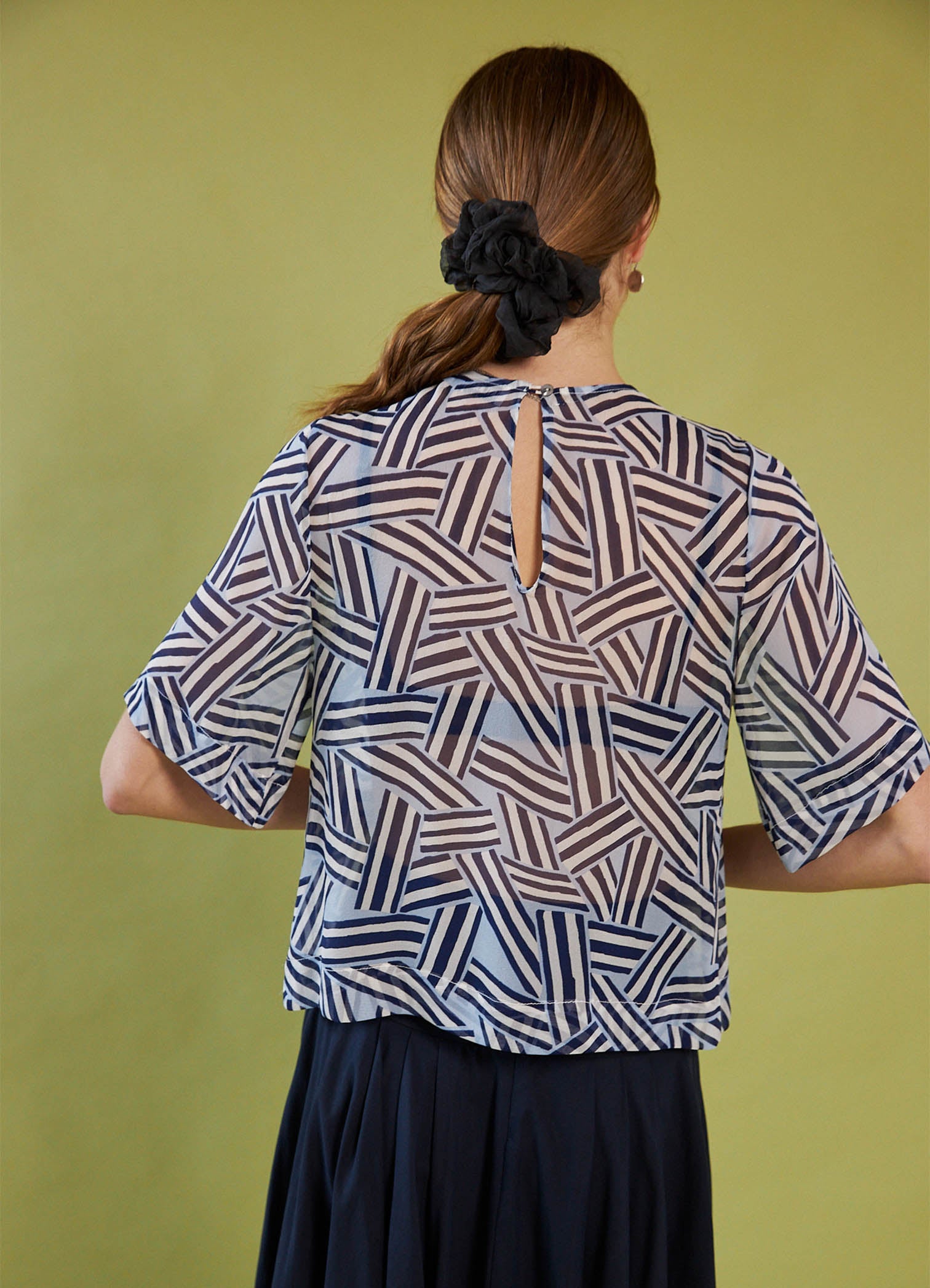 Moonlight Shadow Top - Blue Lines Silk