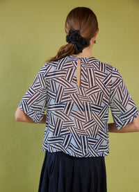 Moonlight Shadow Top - Blue Lines Silk