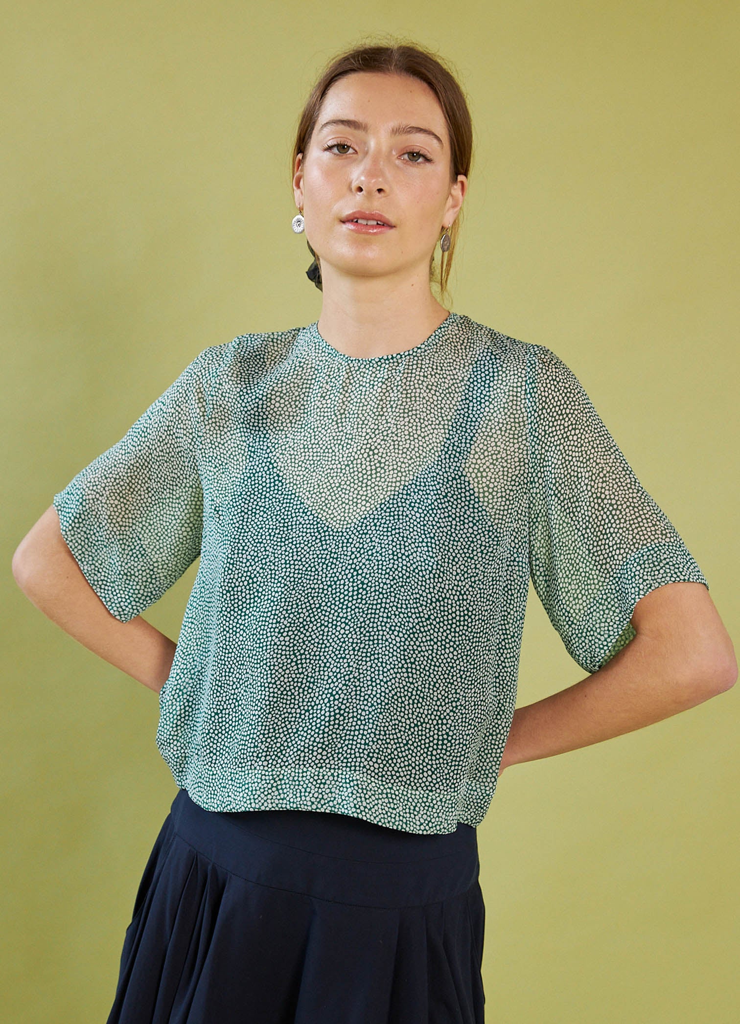 Moonlight Shadow Top - Green Dot Silk