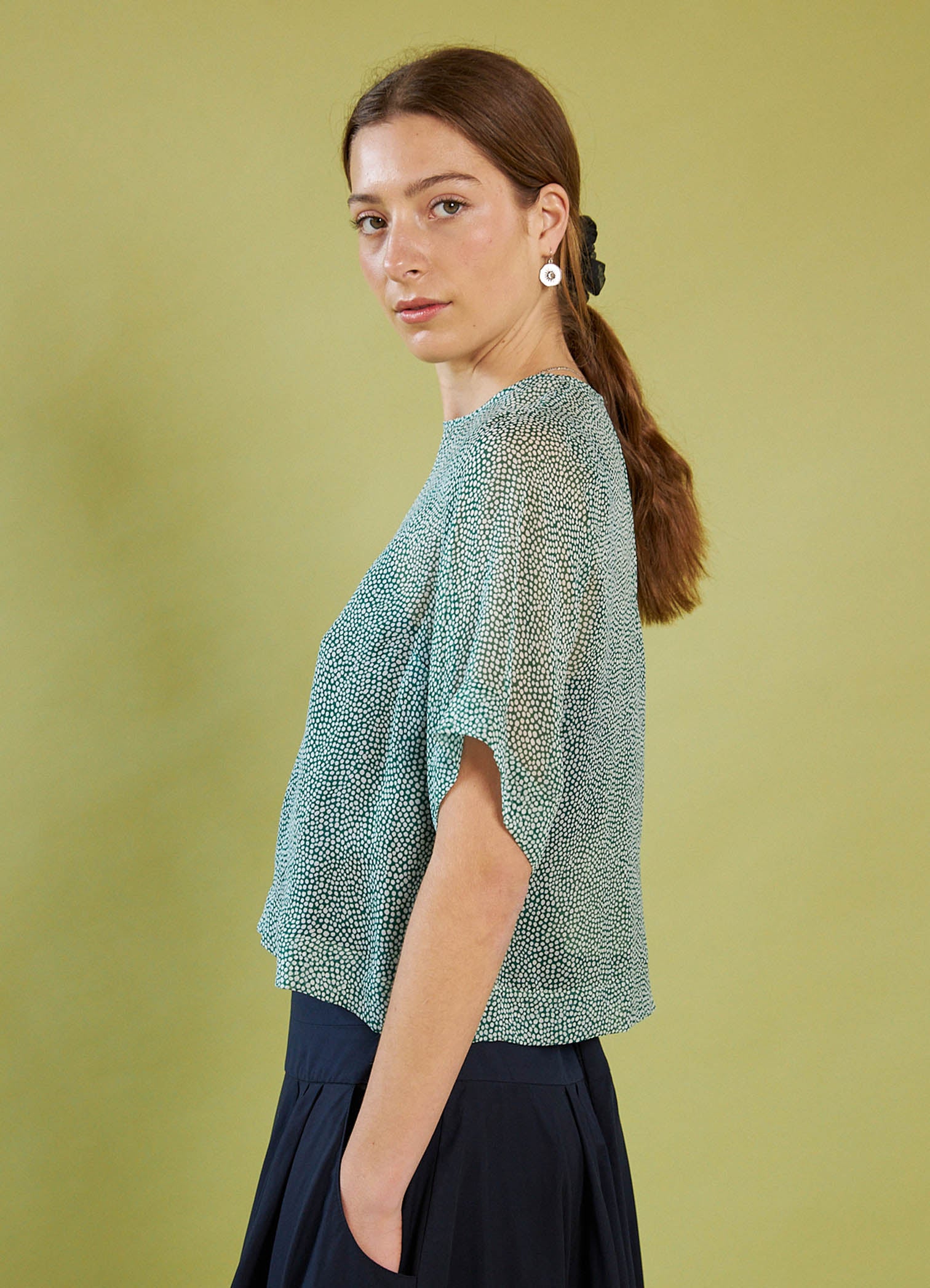 Moonlight Shadow Top - Green Dot Silk