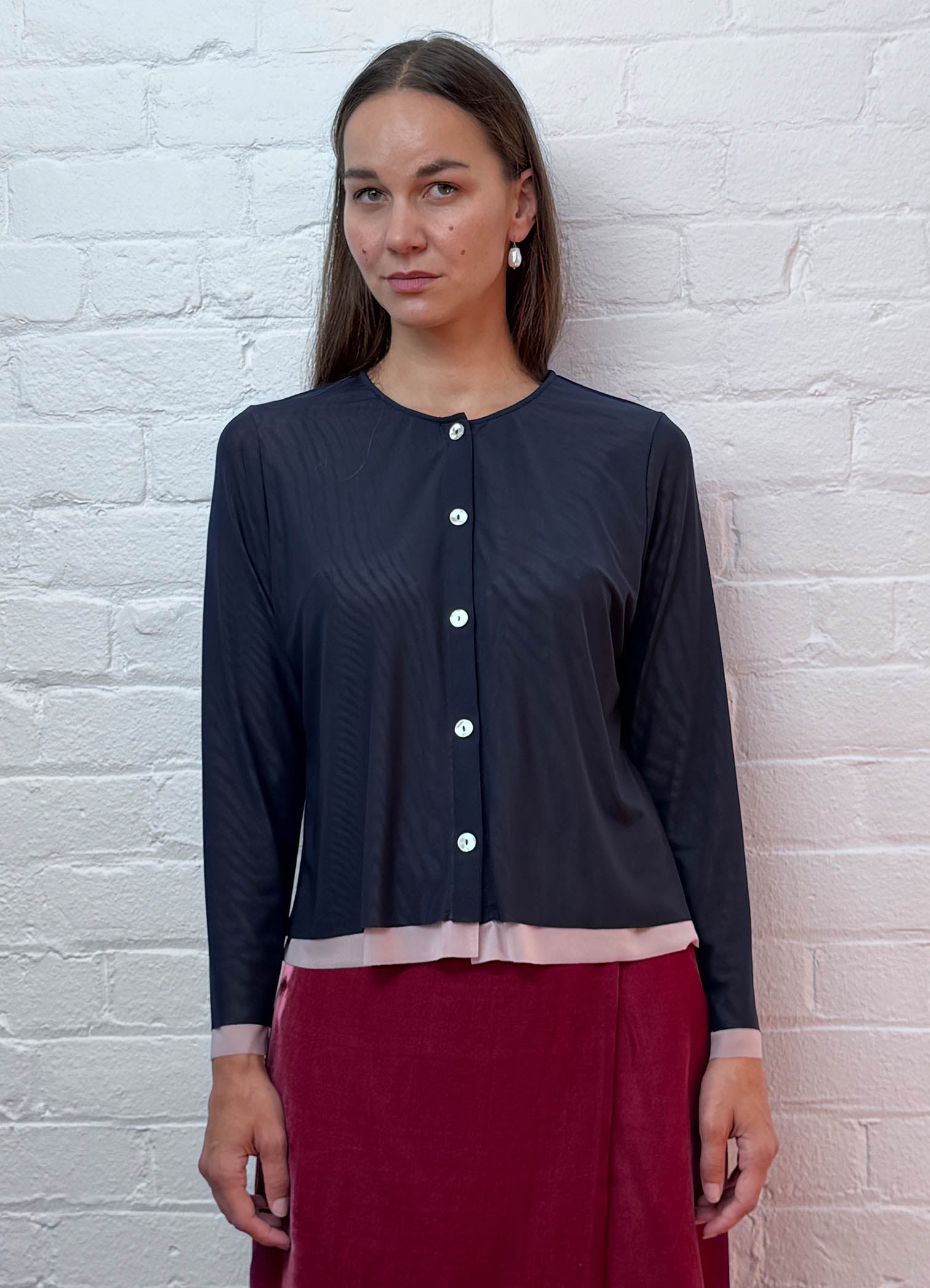 Space for Love Cardigan - Navy & Blush Mesh