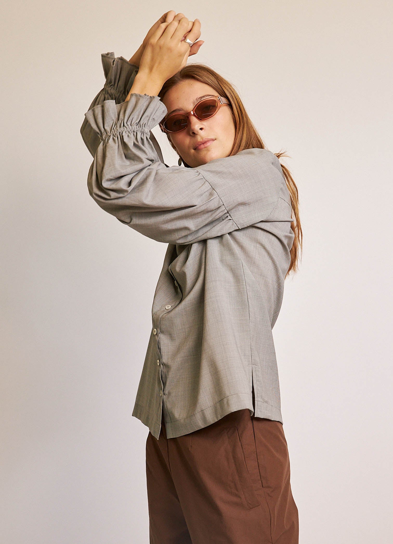 Passing of Time Blouse - Wool Silk Puppytooth