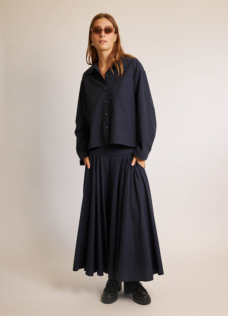 Peter Pan Shirt - French Navy Tencel Cotton