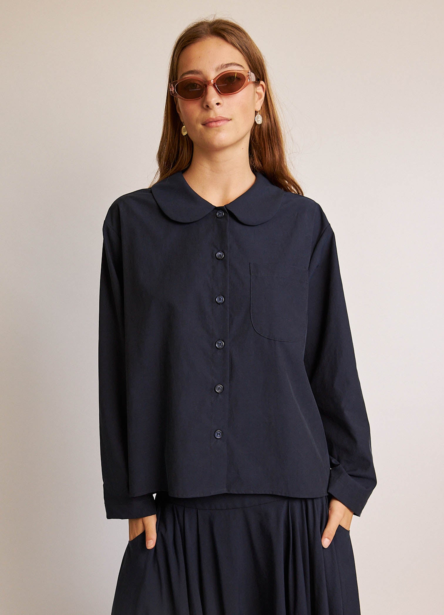 Peter Pan Shirt - French Navy Tencel Cotton