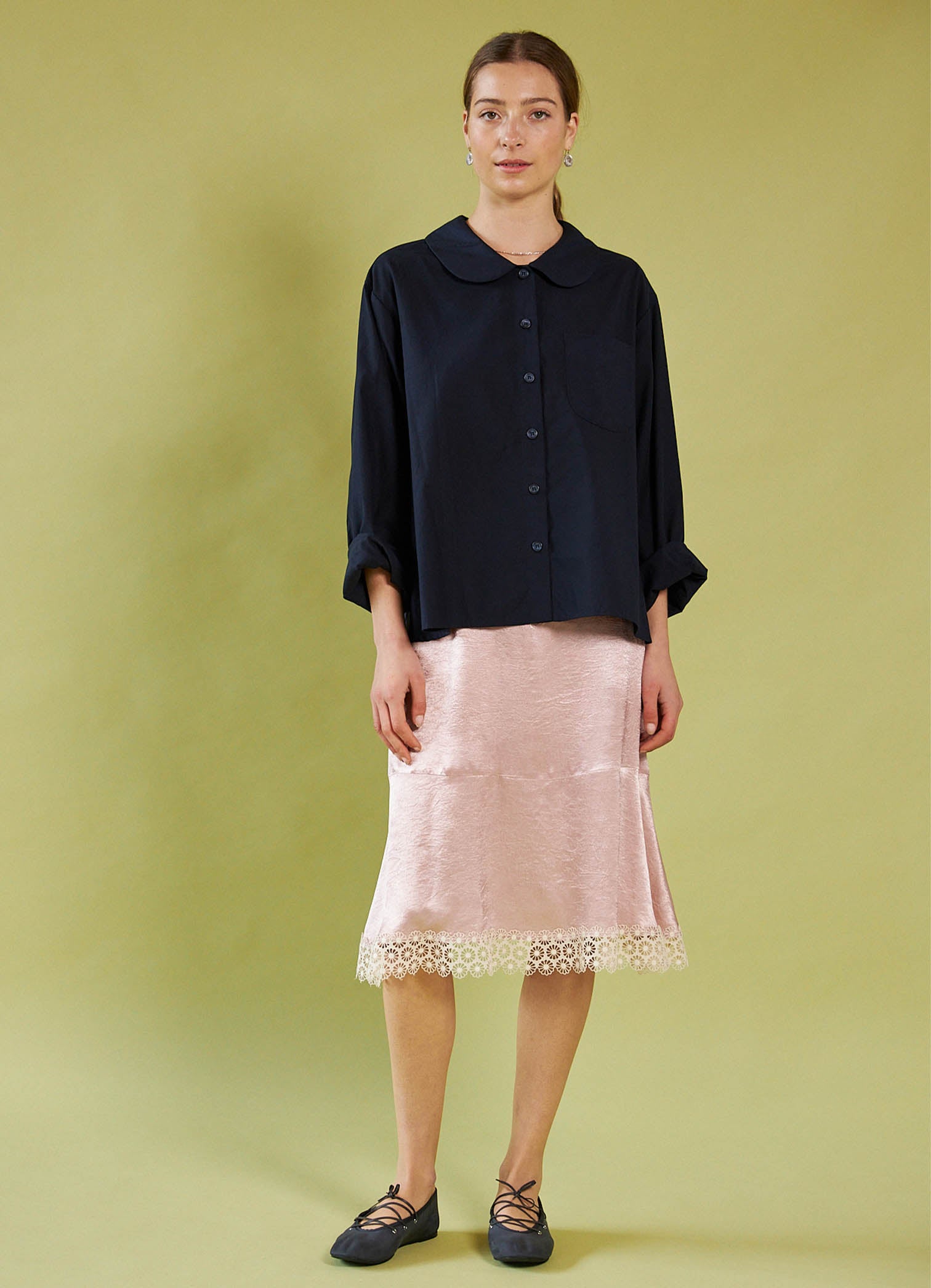 Peter Pan Shirt - French Navy Tencel Cotton