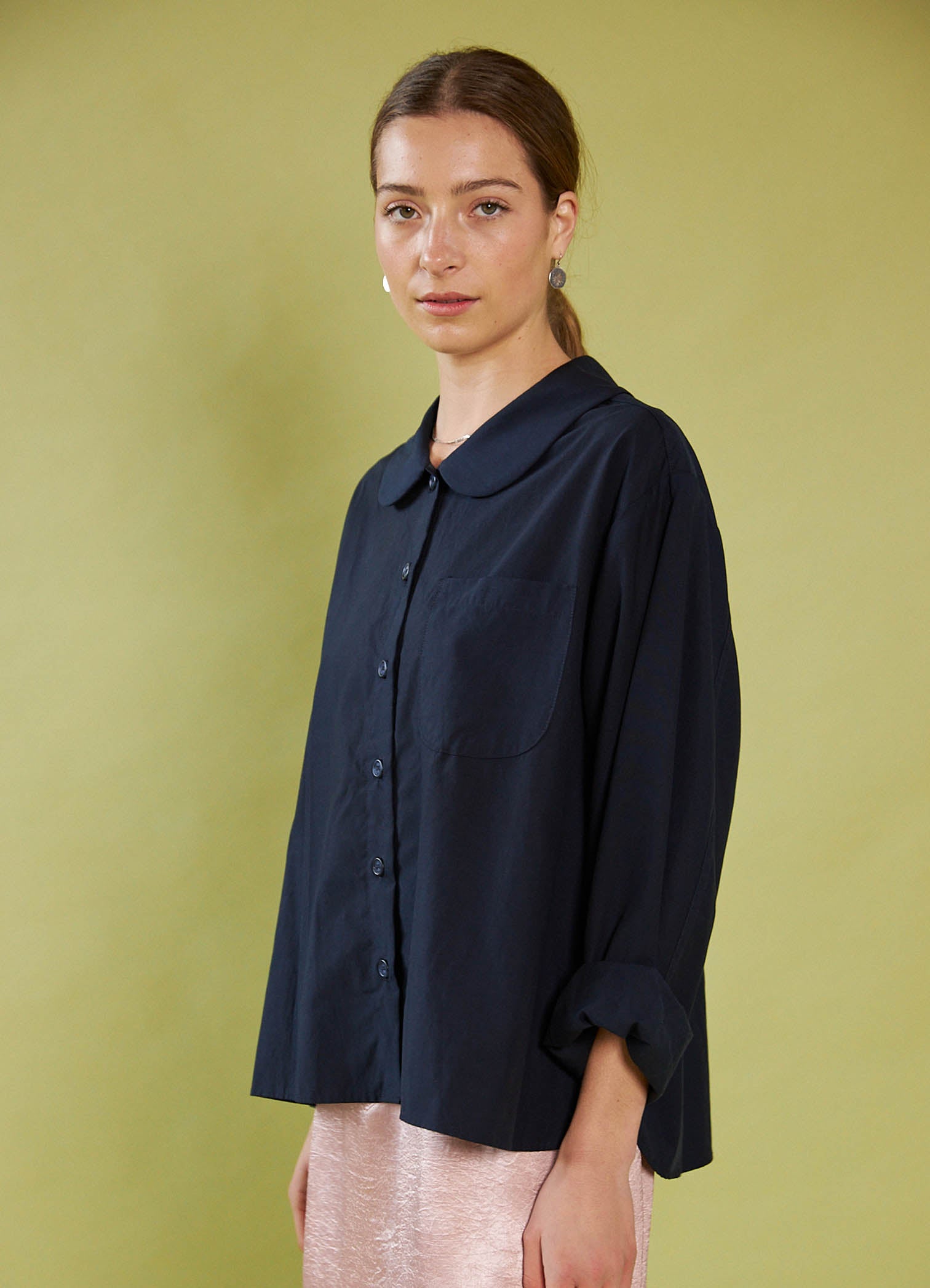 Peter Pan Shirt - French Navy Tencel Cotton