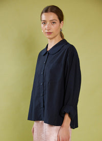 Peter Pan Shirt - French Navy Tencel Cotton