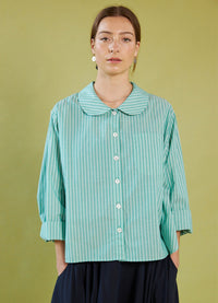 Peter Pan Shirt - Green Striped Cotton