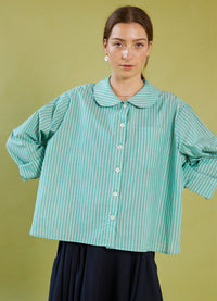 Peter Pan Shirt - Green Striped Cotton