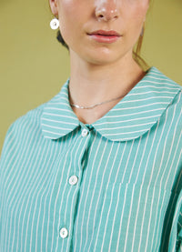 Peter Pan Shirt - Green Striped Cotton