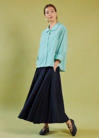 Peter Pan Shirt - Green Striped Cotton