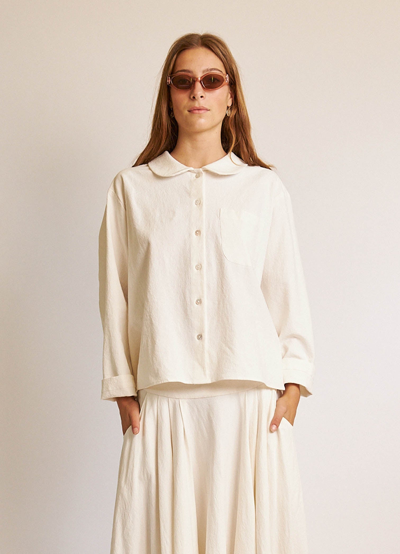 Peter Pan Shirt - Textured White Cotton