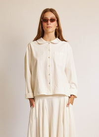 Peter Pan Shirt - Textured White Cotton