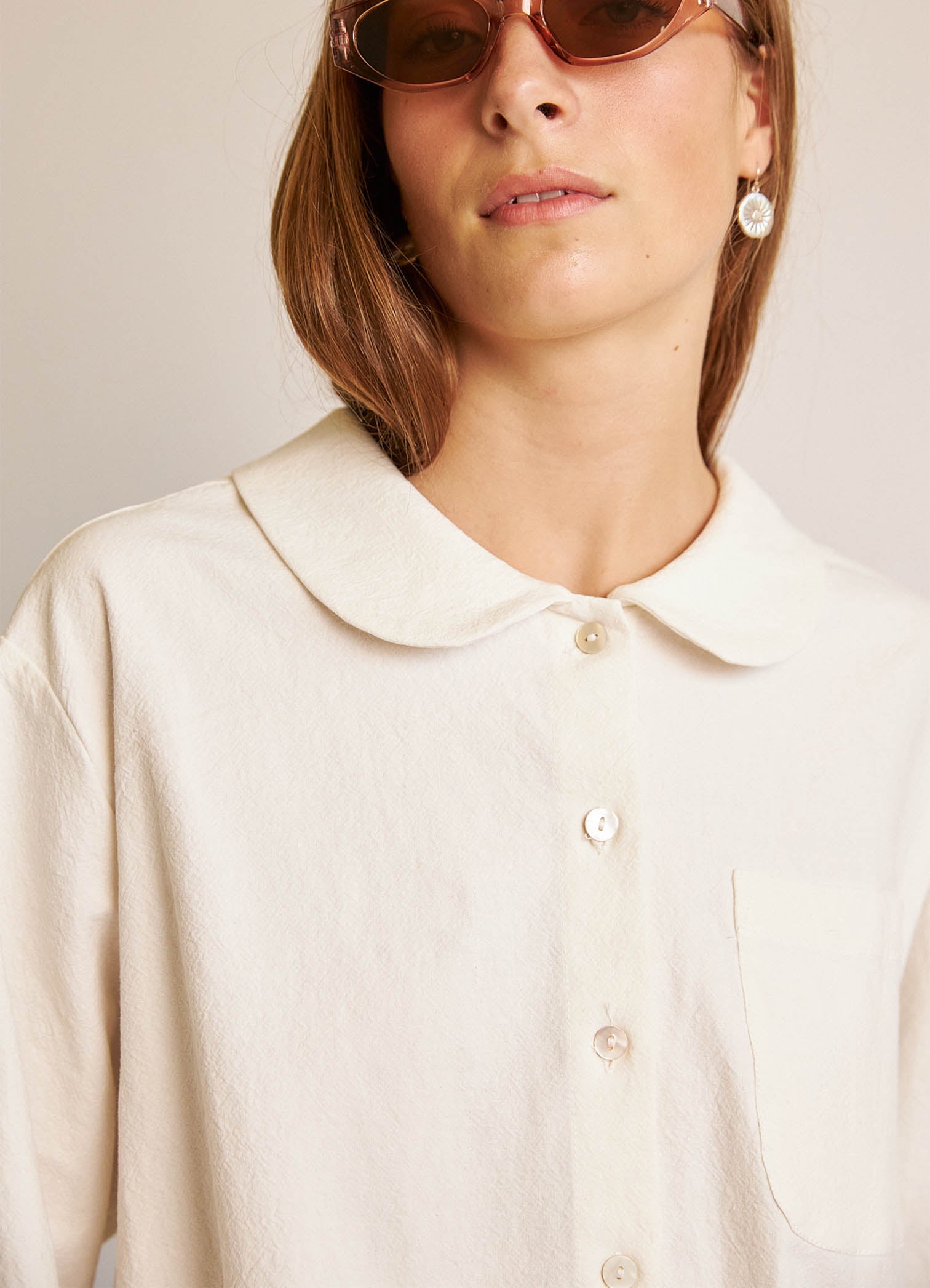 Peter Pan Shirt - Textured White Cotton