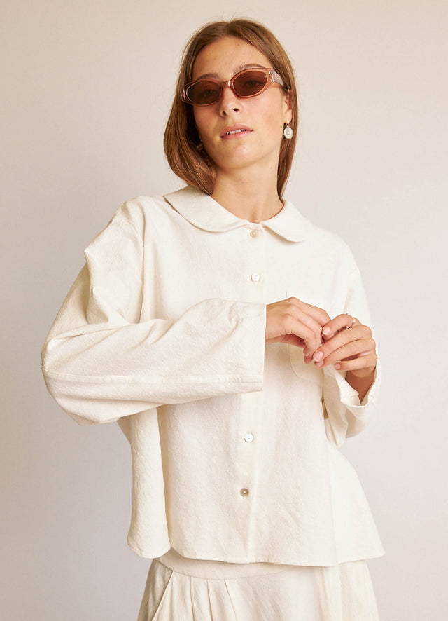 Peter Pan Shirt - Textured White Cotton