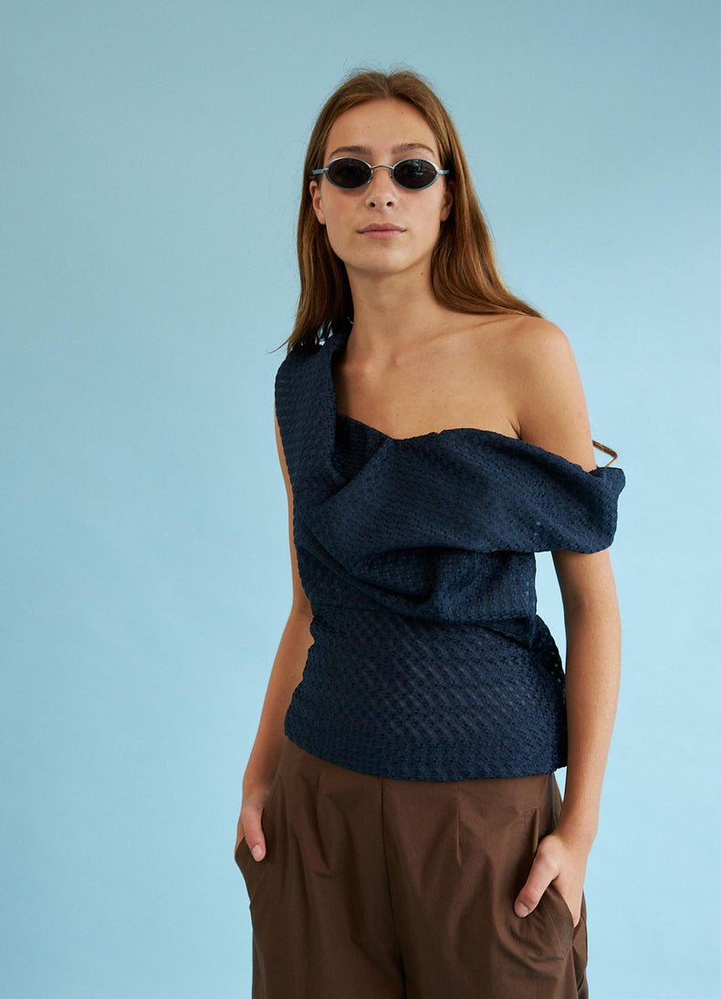 Stay Up Late Top - Navy Basketweave