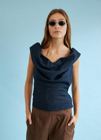 Stay Up Late Top - Navy Basketweave