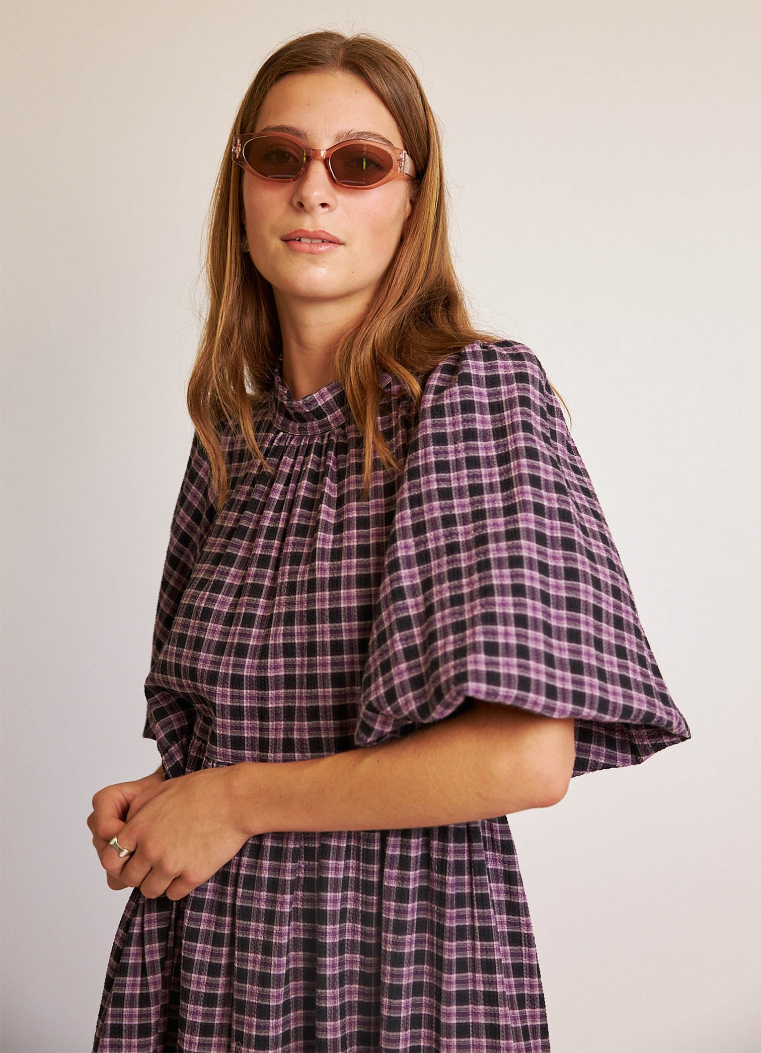 Walk in the Dark Dress - Purple Check Cotton