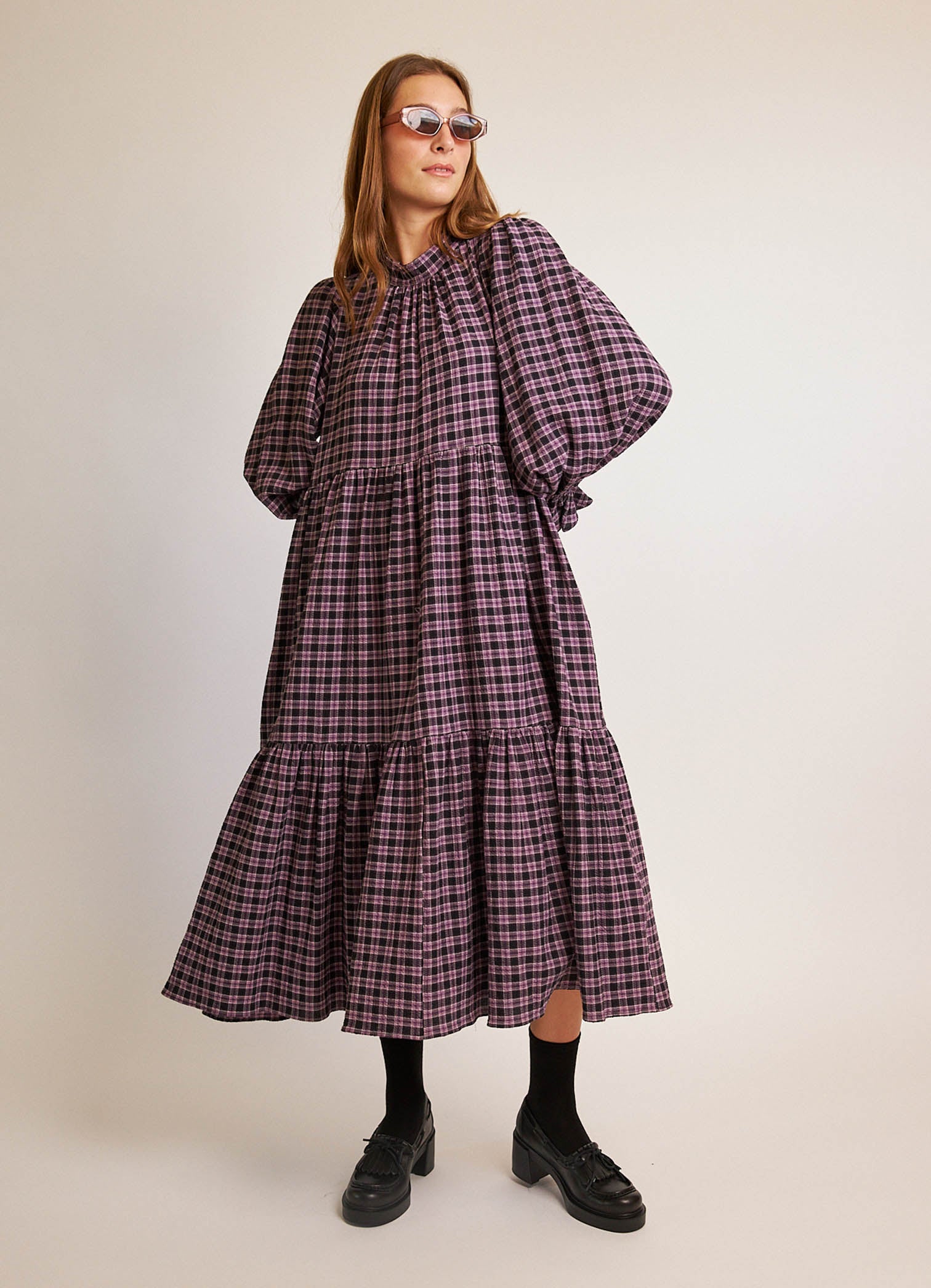 Walk in the Dark Dress - Purple Check Cotton