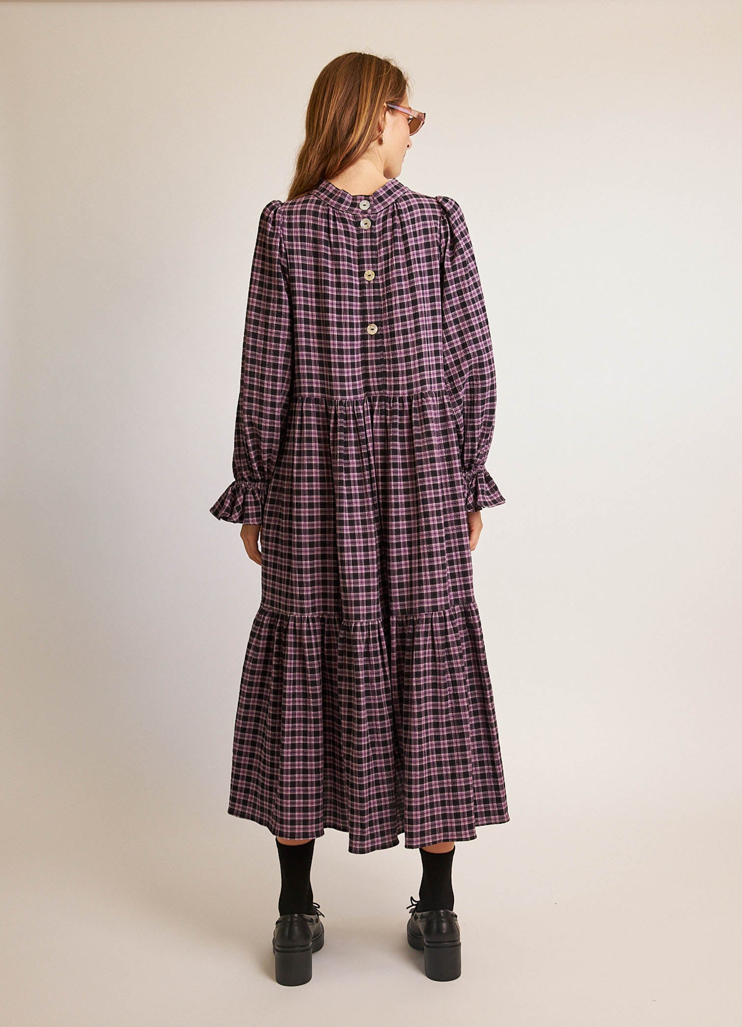 Walk in the Dark Dress - Purple Check Cotton