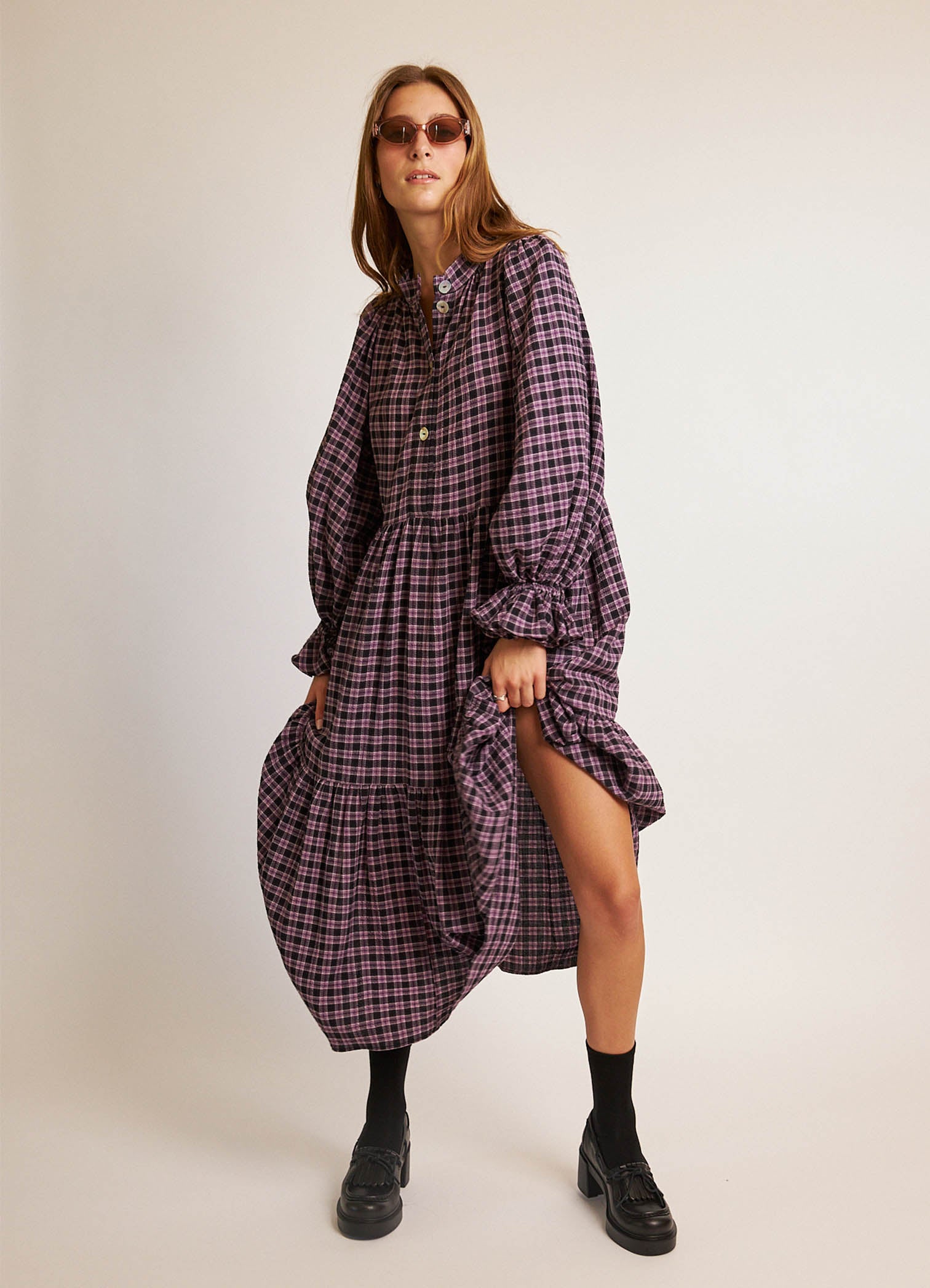 Walk in the Dark Dress - Purple Check Cotton