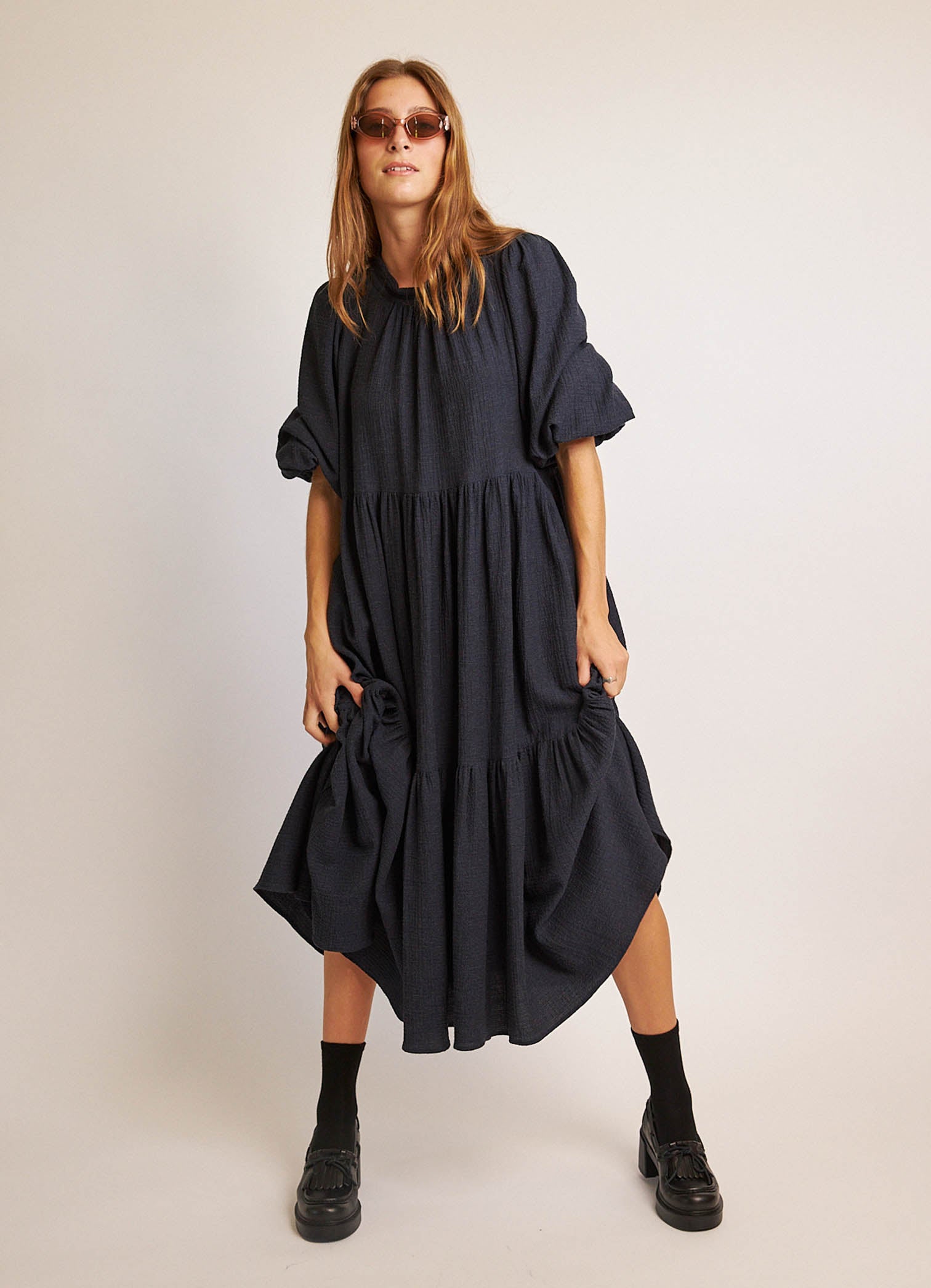 Walk in the Dark Dress - Navy Cotton Cashmere