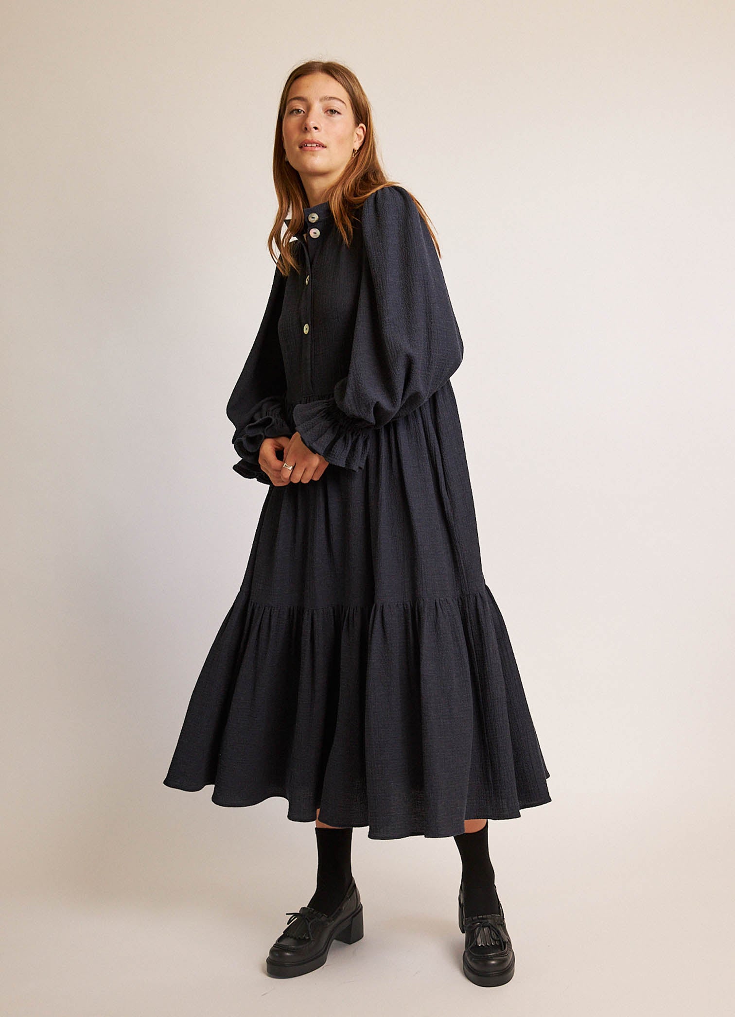 Walk in the Dark Dress - Navy Cotton Cashmere
