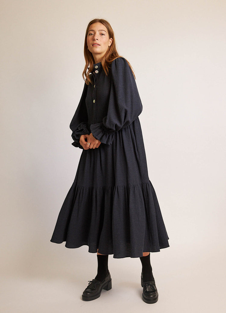 Walk in the Dark Dress - Navy Cotton Cashmere