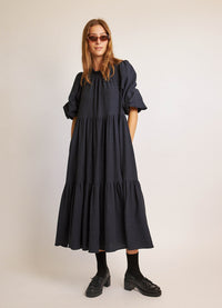 Walk in the Dark Dress - Navy Cotton Cashmere