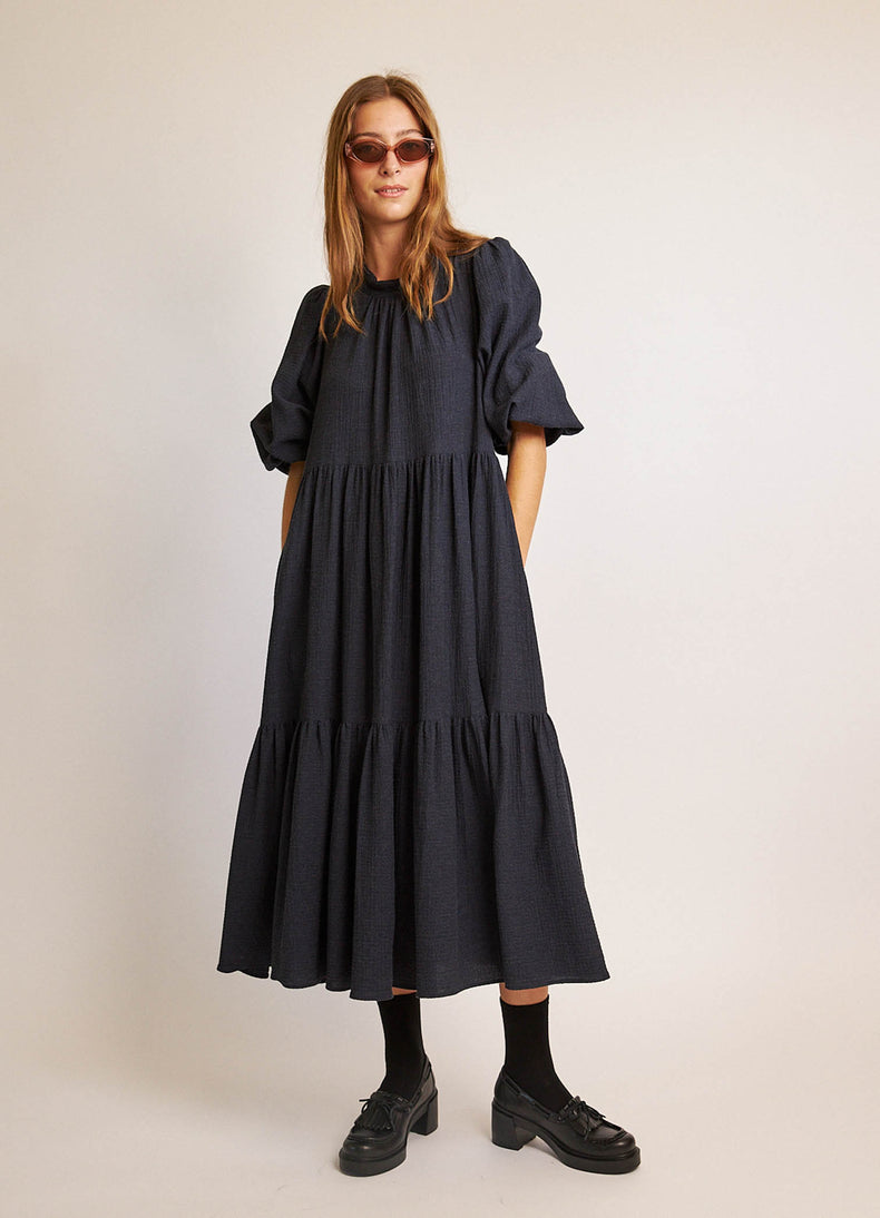 Walk in the Dark Dress - Navy Cotton Cashmere