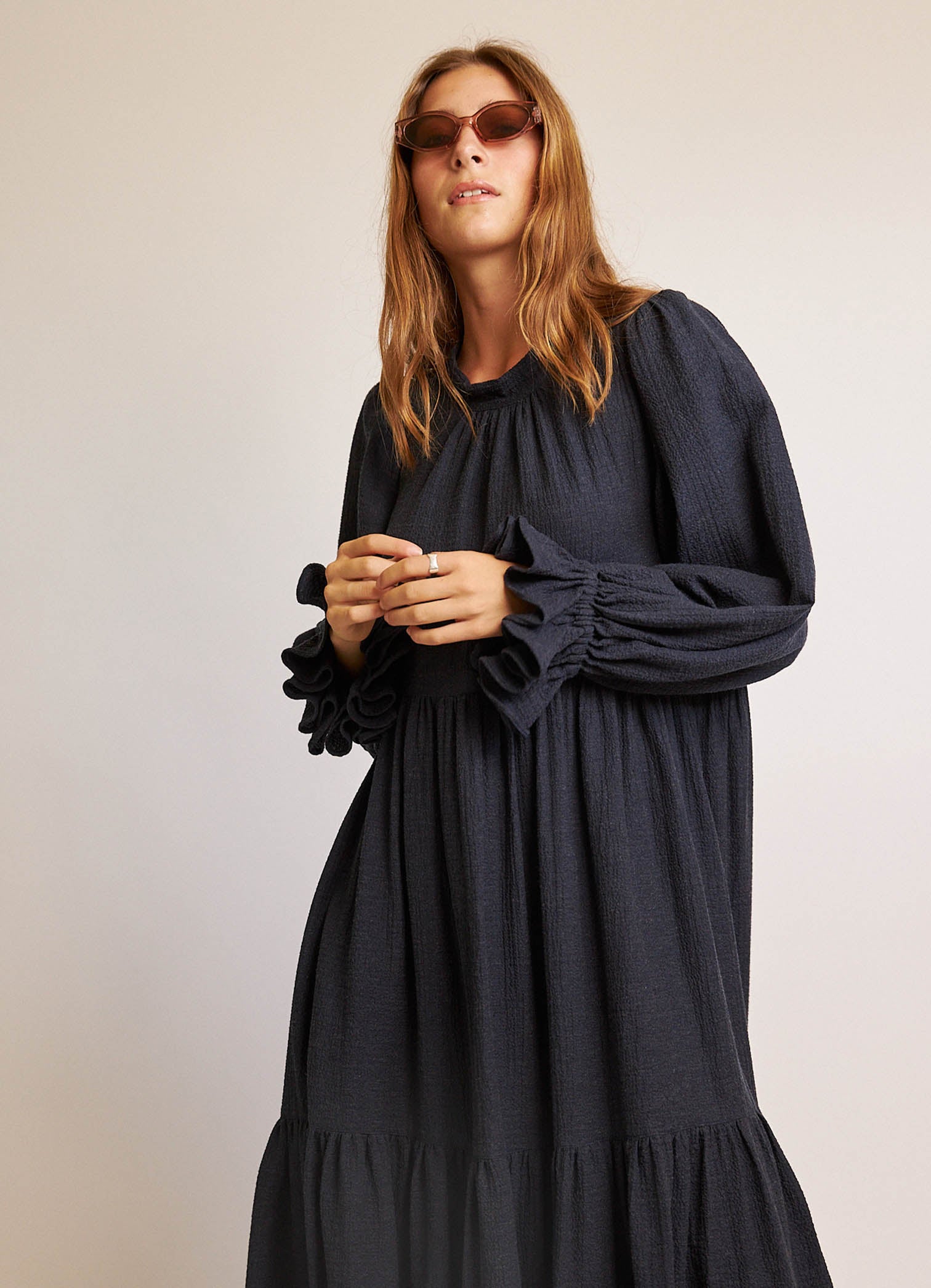 Walk in the Dark Dress - Navy Cotton Cashmere