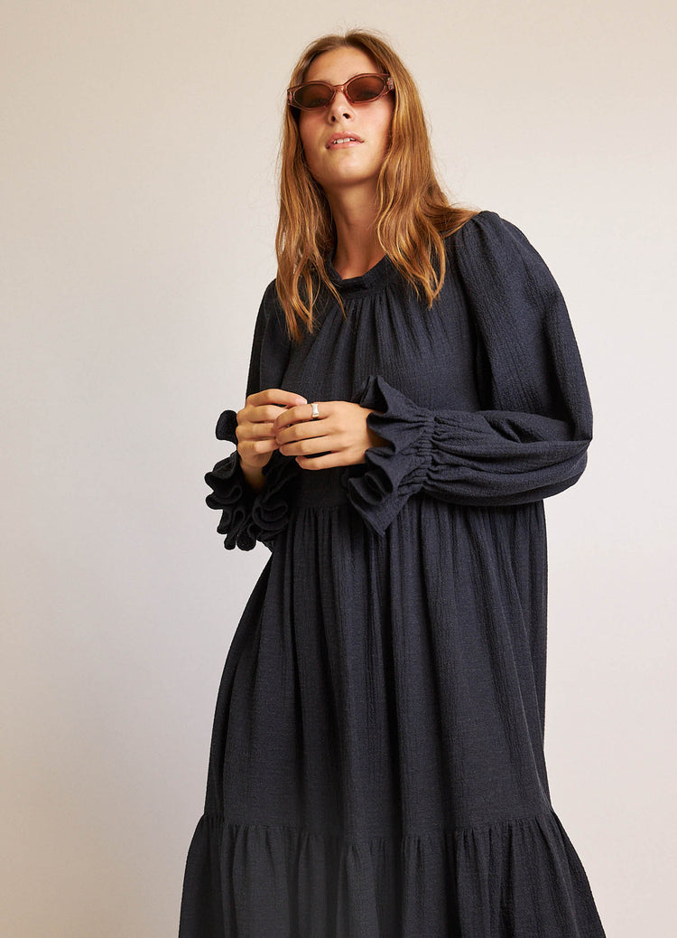 Walk in the Dark Dress - Navy Cotton Cashmere