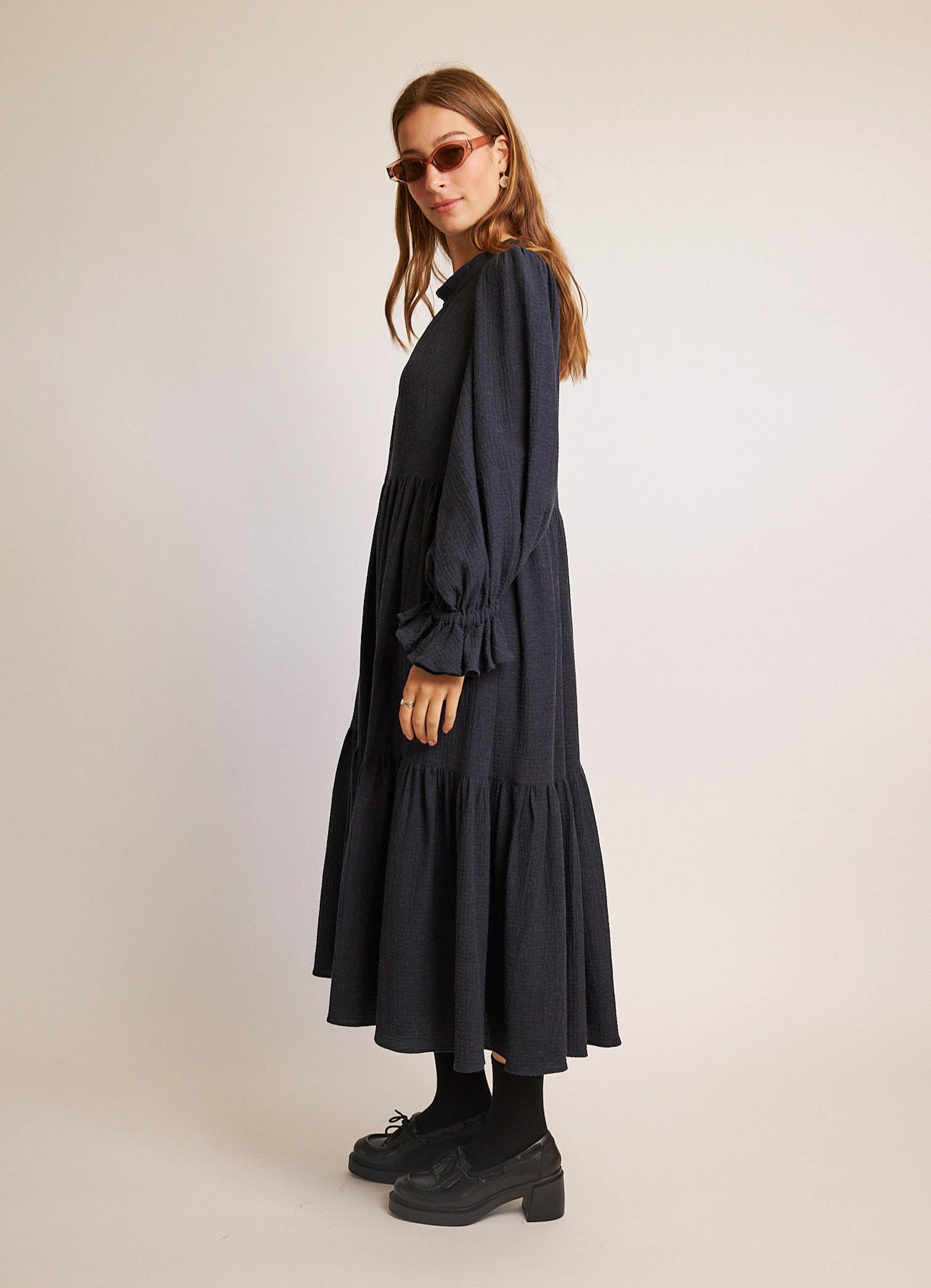 Walk in the Dark Dress - Navy Cotton Cashmere