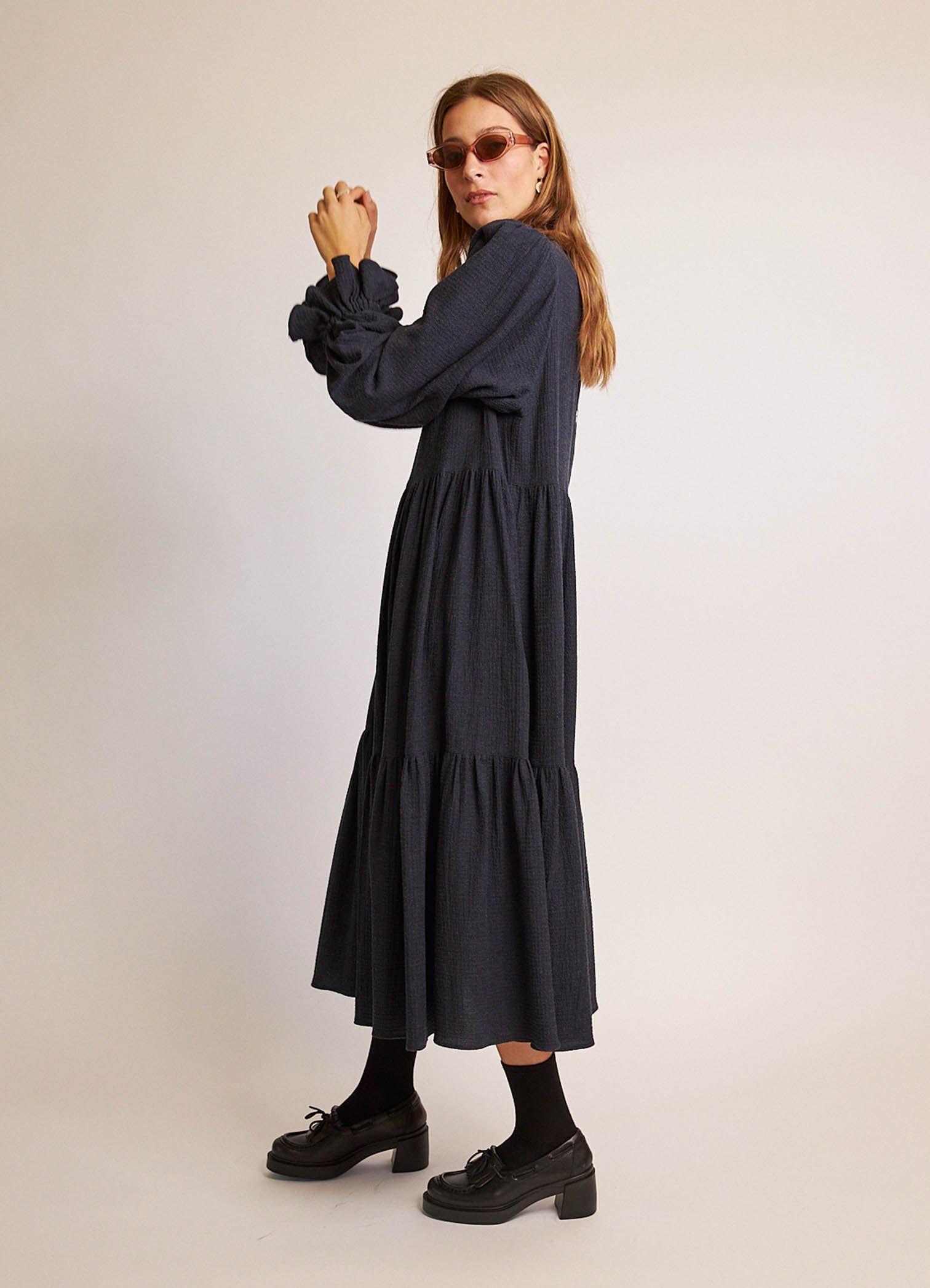 Walk in the Dark Dress - Navy Cotton Cashmere