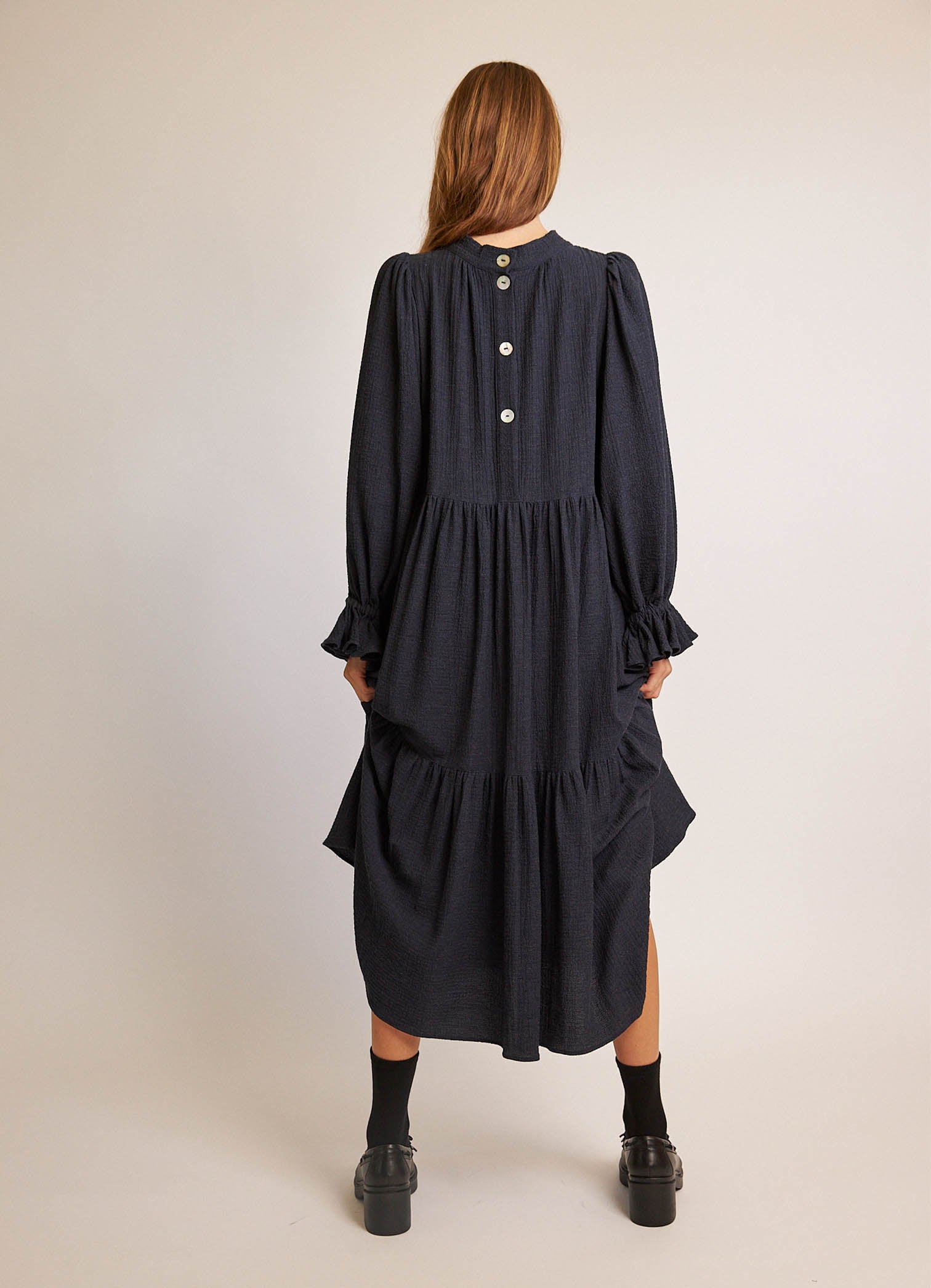 Walk in the Dark Dress - Navy Cotton Cashmere