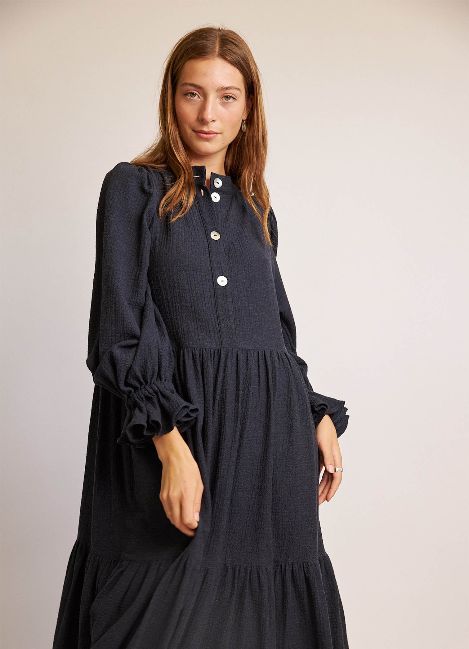 Walk in the Dark Dress - Navy Cotton Cashmere