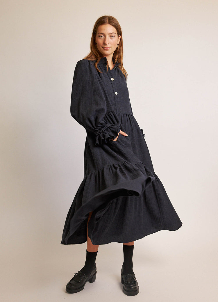 Walk in the Dark Dress - Navy Cotton Cashmere