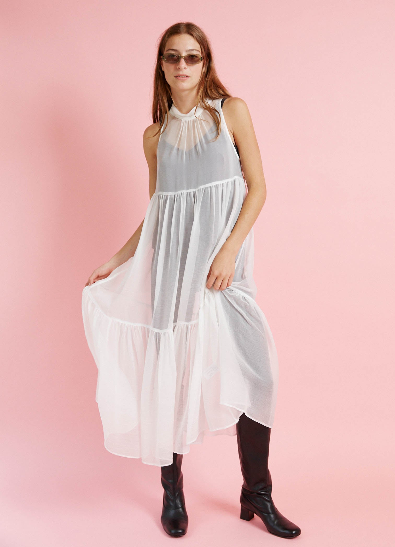 And She Was Dress - White Silk Organza