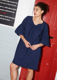 Nothings Wrong Bow Dress - Navy Cotton