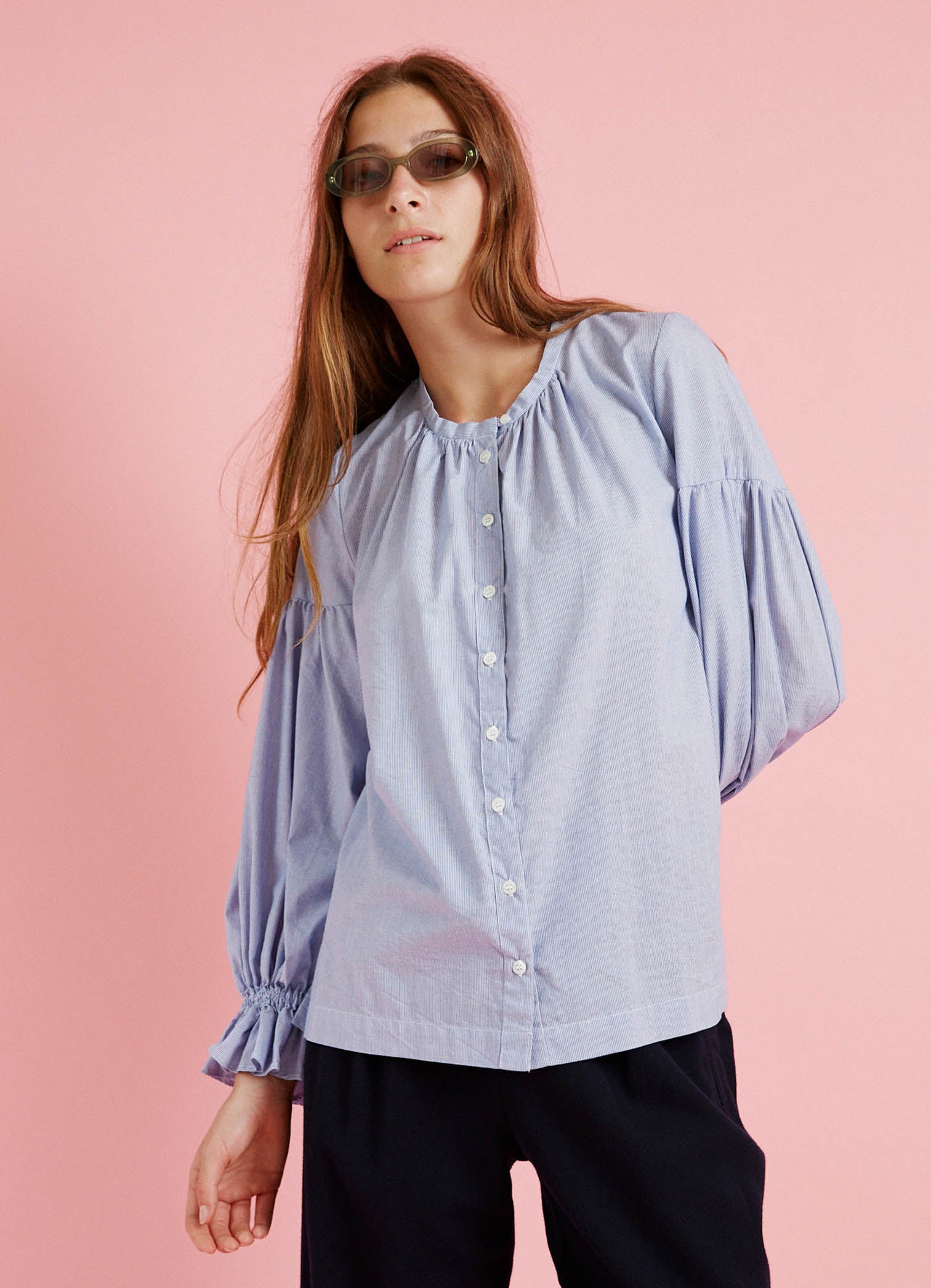 Passing of Time Blouse - Cotton Pinstripe