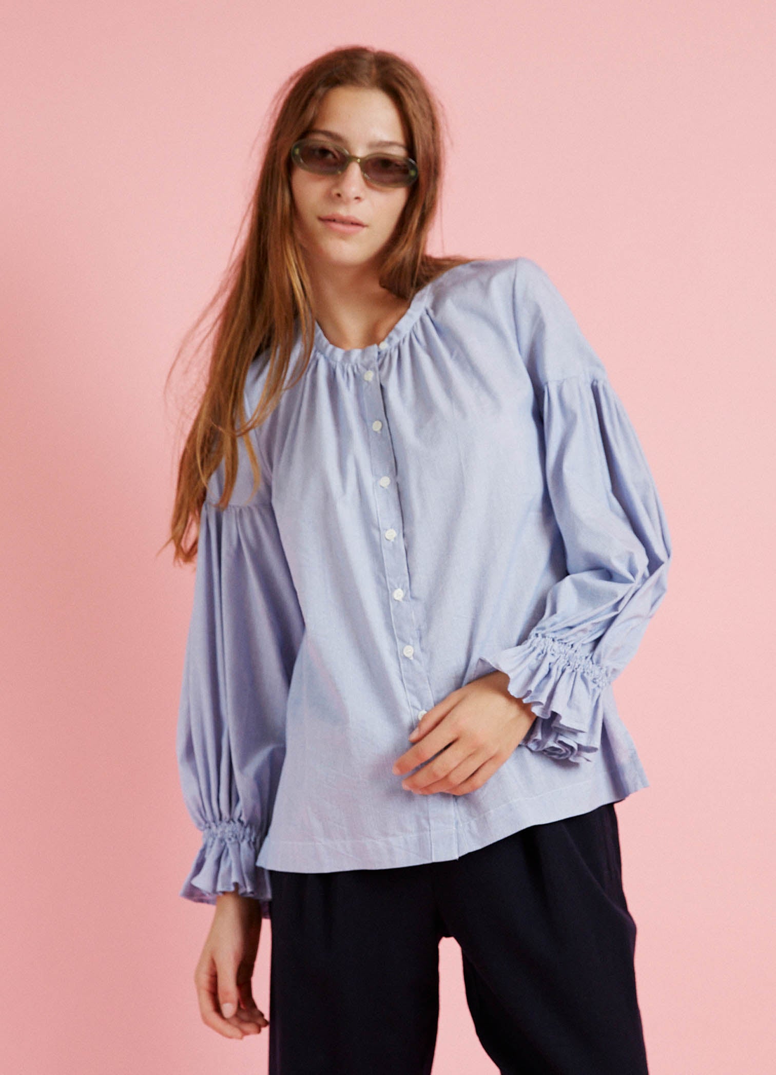 Passing of Time Blouse - Cotton Pinstripe