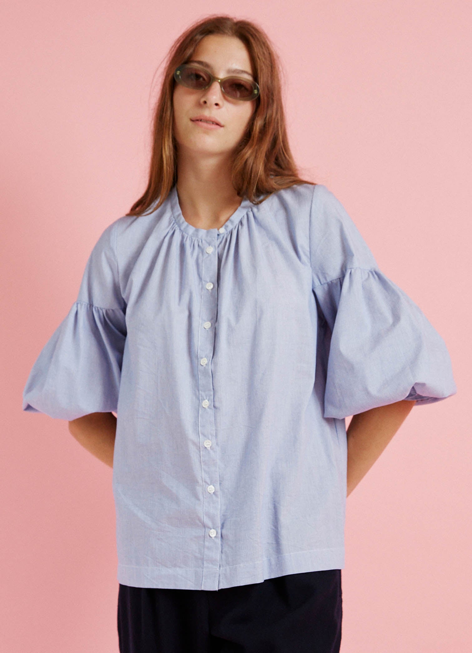Passing of Time Blouse - Cotton Pinstripe