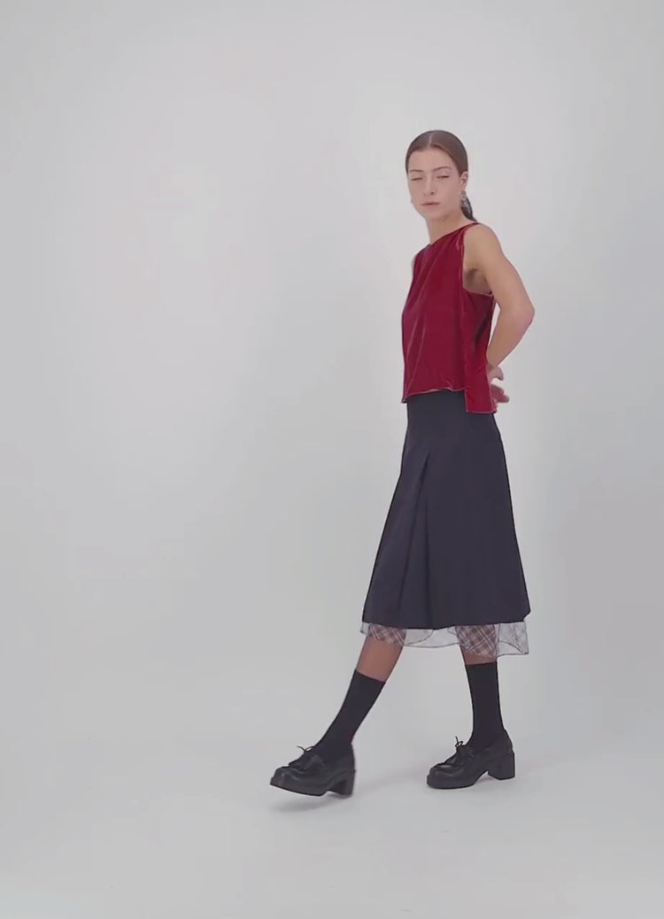 Everything Works Out Pleated Skirt - Navy Check